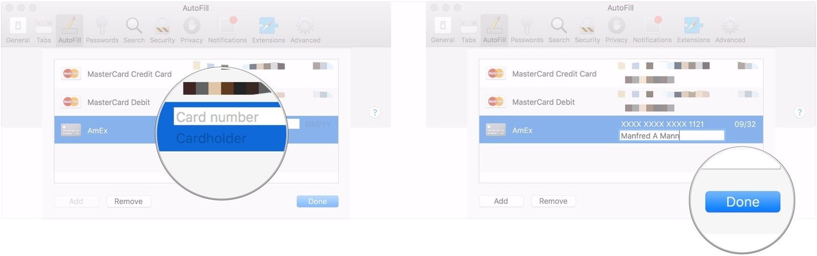 Введите данные карты, нажмите Готово