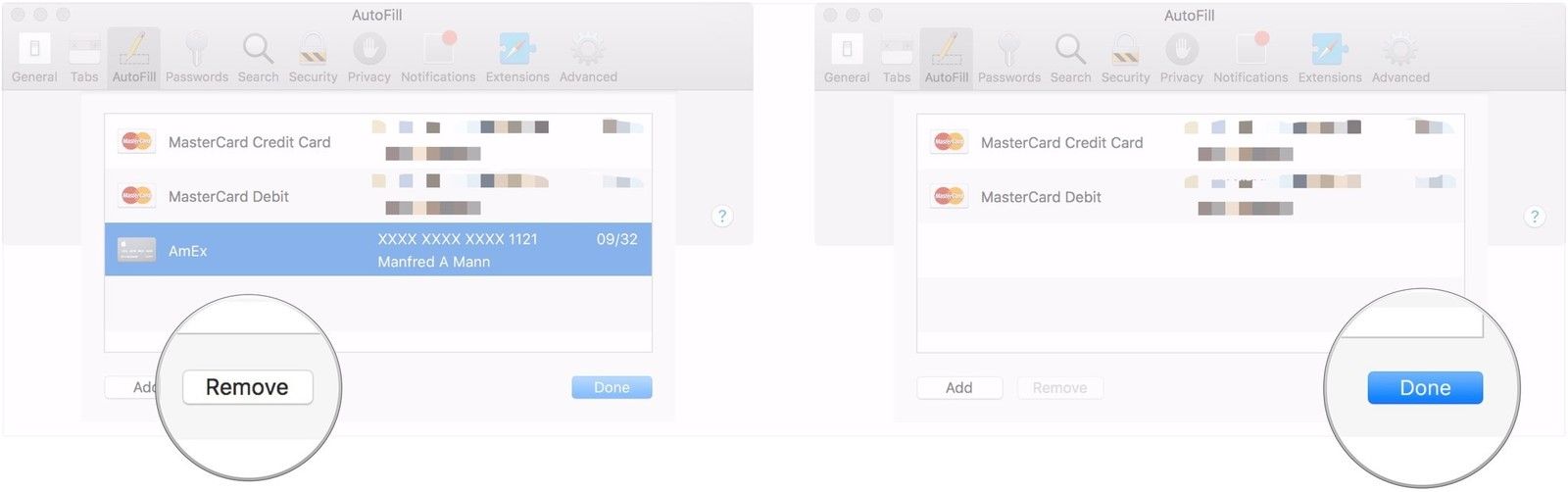 Нажмите Удалить, нажмите Готово
