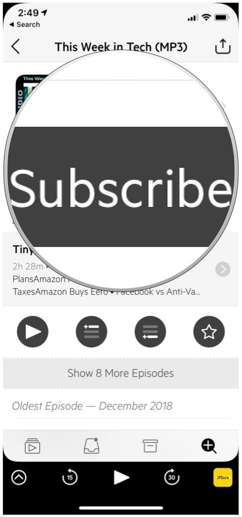 Кнопка подписки подробного просмотра подкаста Castro