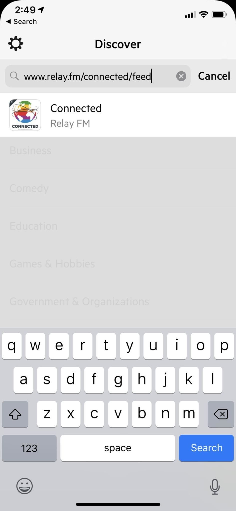 URL панели поиска Castro