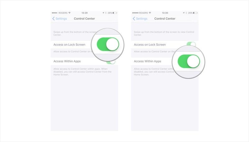 Переместите доступ на слайдер экрана блокировки или переместите доступ в приложениях.