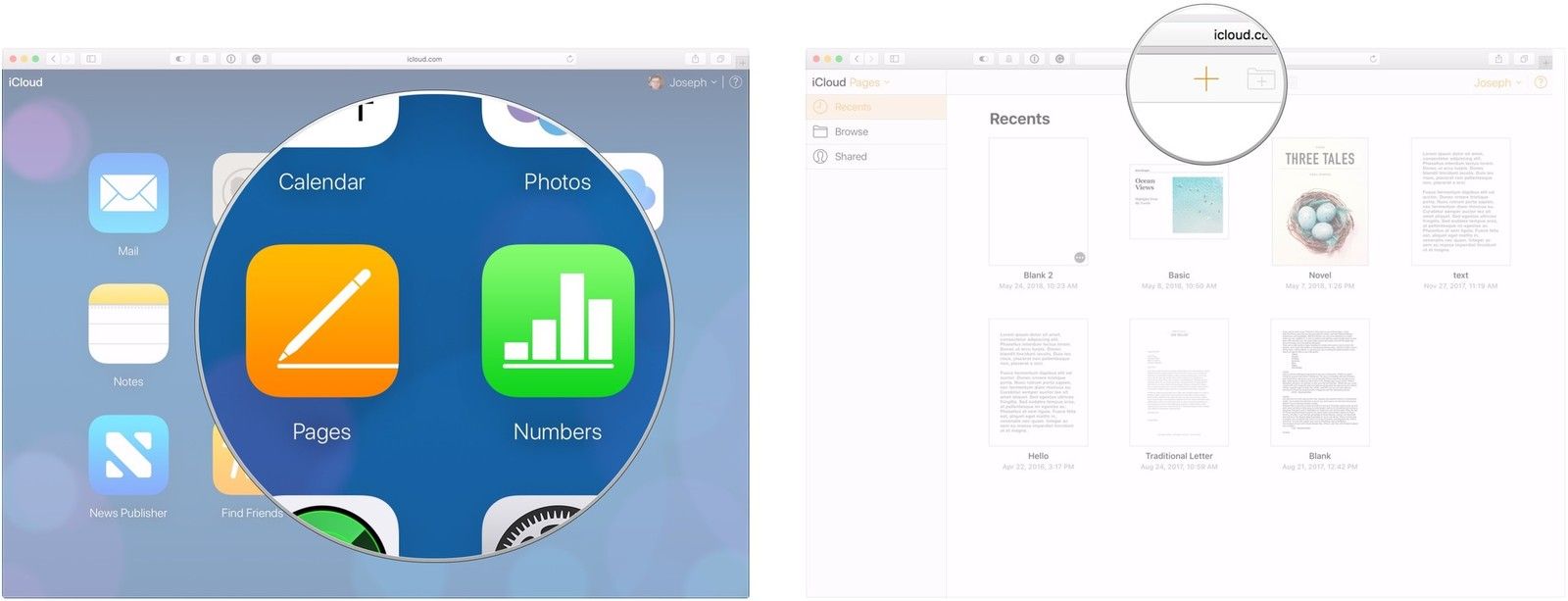 Нажмите на приложение iWork, нажмите +
