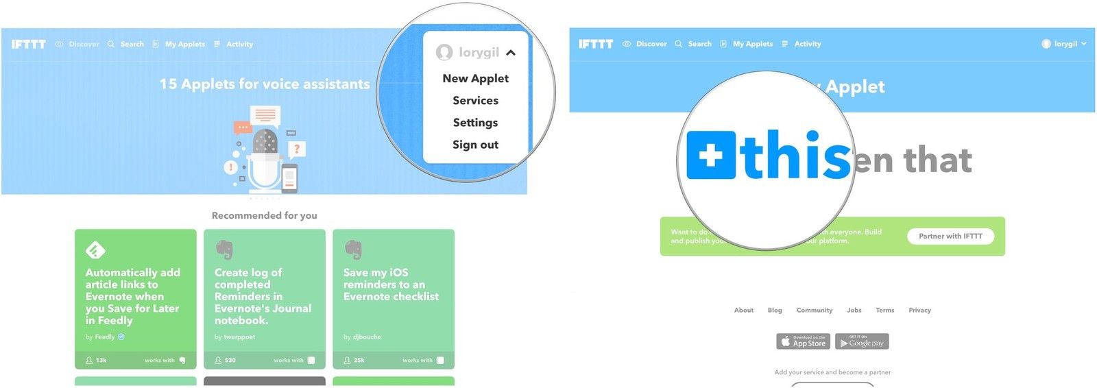 Нажмите на Новый апплет под своим профилем, затем нажмите на этот