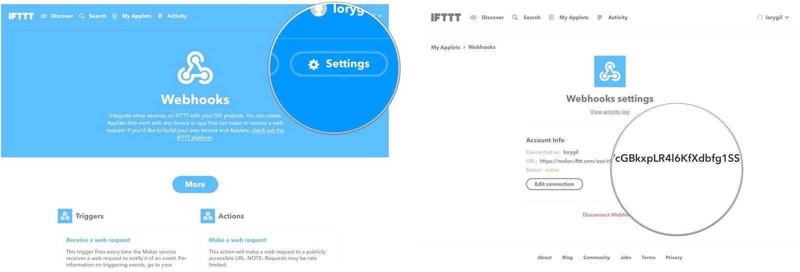 Нажмите на Настройки, затем скопируйте код ключа в конце URL