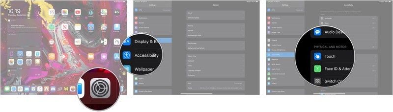 Откройте «Настройки», нажмите «Доступность», нажмите «Сенсорный».