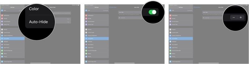 Нажмите «Автоскрытие», нажмите переключатель, нажмите + или -