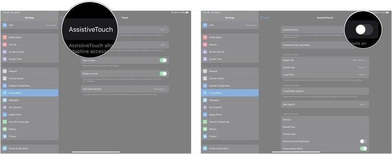 Нажмите AssistiveTouch, нажмите переключатель