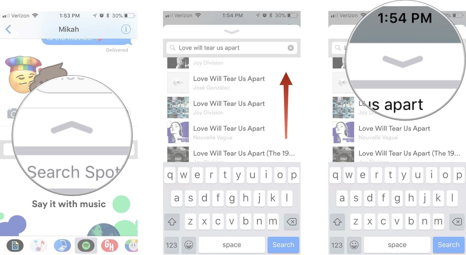 Нажмите значок «Развернуть», проведите пальцем вверх, чтобы увидеть больше, нажмите значок «Свернуть», чтобы скрыть