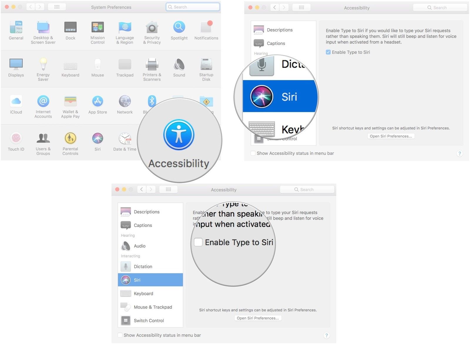 Нажмите на Accessibility, затем нажмите на Siri, затем поставьте галочку, чтобы отключить Type to Siri.