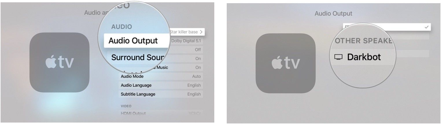 Выбор динамика на Apple TV