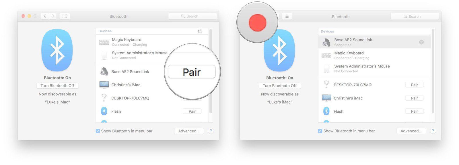 Нажмите кнопку «Пара» рядом с наушниками, которые вы пытаетесь подключить, и закройте окно поиска.