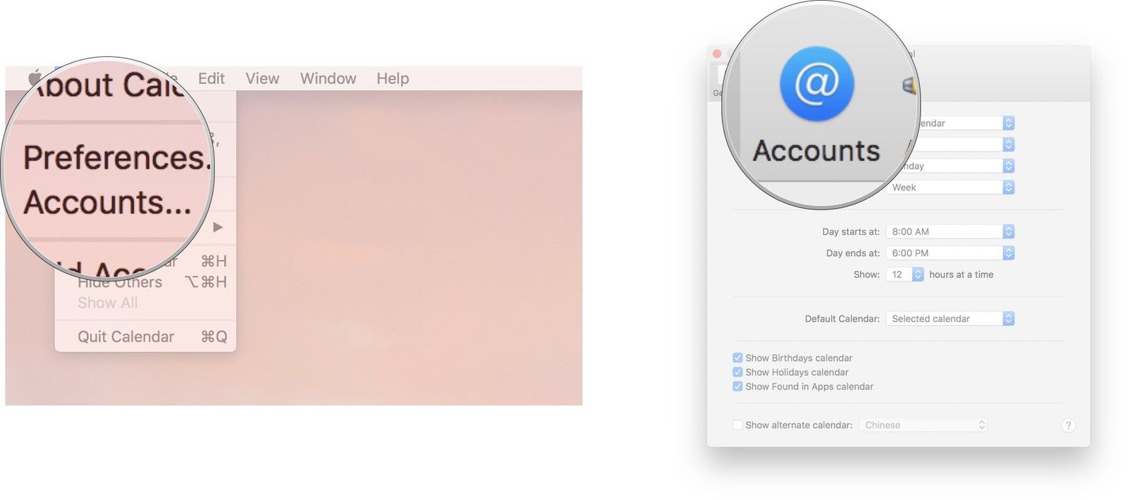 Нажмите Preference, а затем нажмите на вкладку учетных записей.