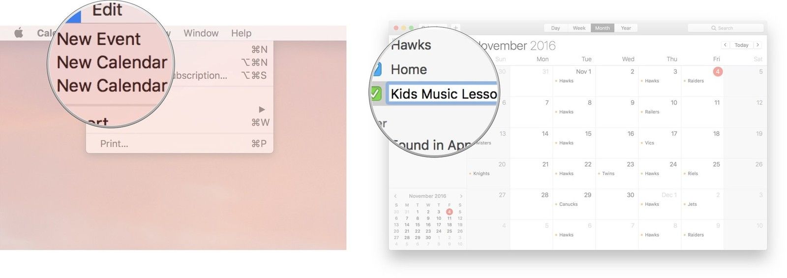 Нажмите на Новый календарь, а затем введите то, что вы хотите назвать его.