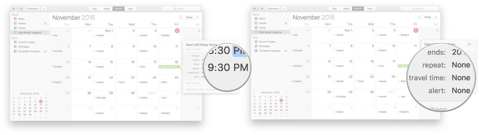 Нажмите на время окончания, чтобы настроить часы и минуты, а затем настройте параметры, если хотите.