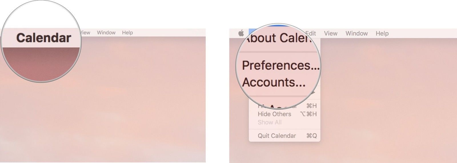 Нажмите календарь, а затем нажмите настройки.