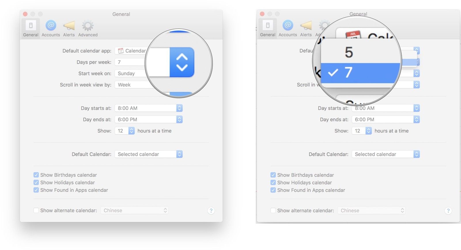 Нажмите раскрывающееся меню рядом с параметром дней в неделю, а затем выберите нужный вариант.