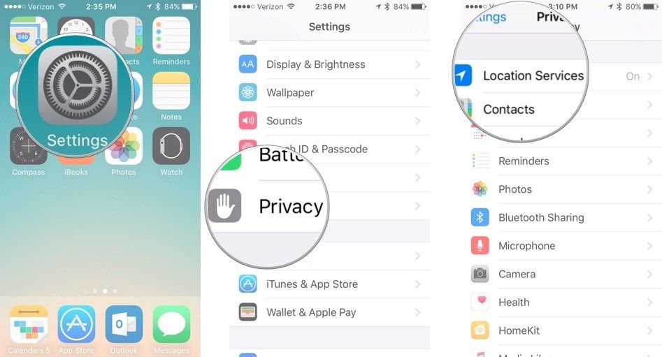 Открытие приложения «Настройки» на iPhone