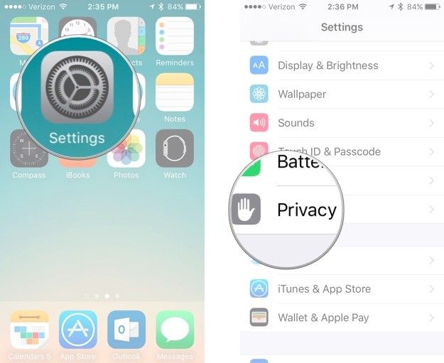 Открытие приложения «Настройки» на iPhone