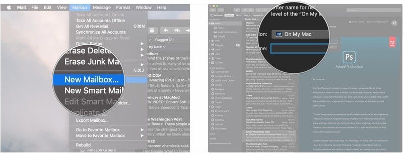 Нажмите Новый почтовый ящик, нажмите раскрывающийся список рядом с местоположением