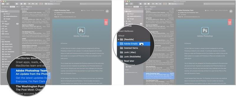 Нажмите и удерживайте электронную почту, перетащите электронную почту в папку