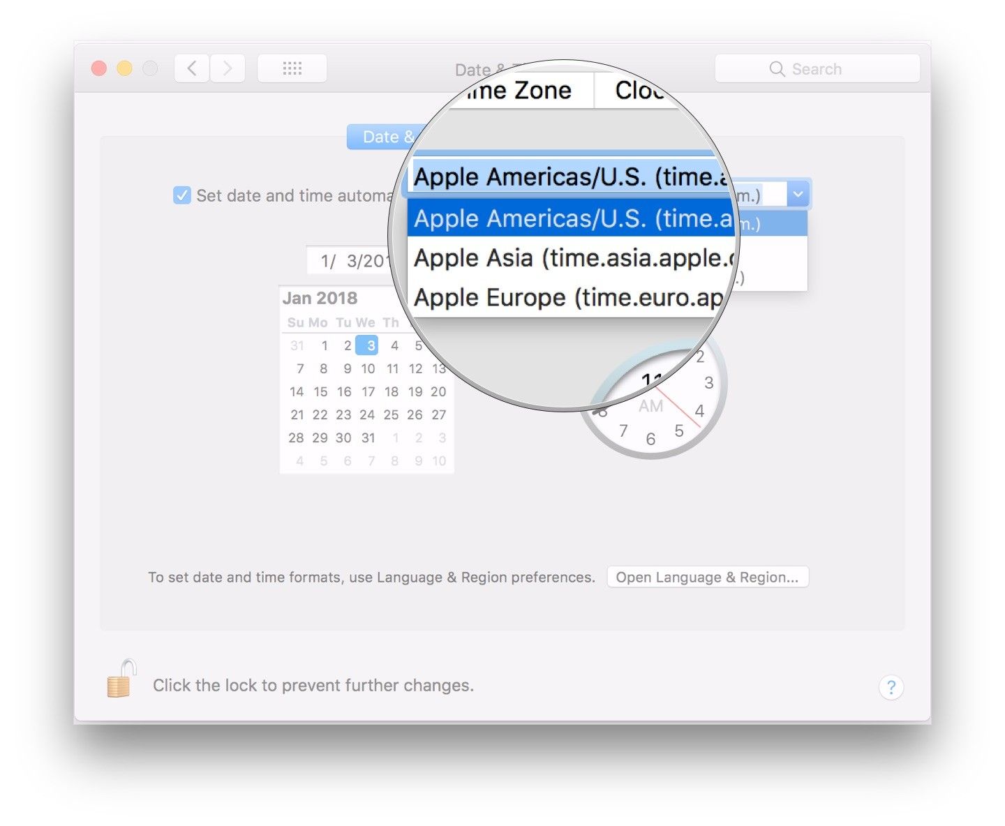 Выберите сервер времени