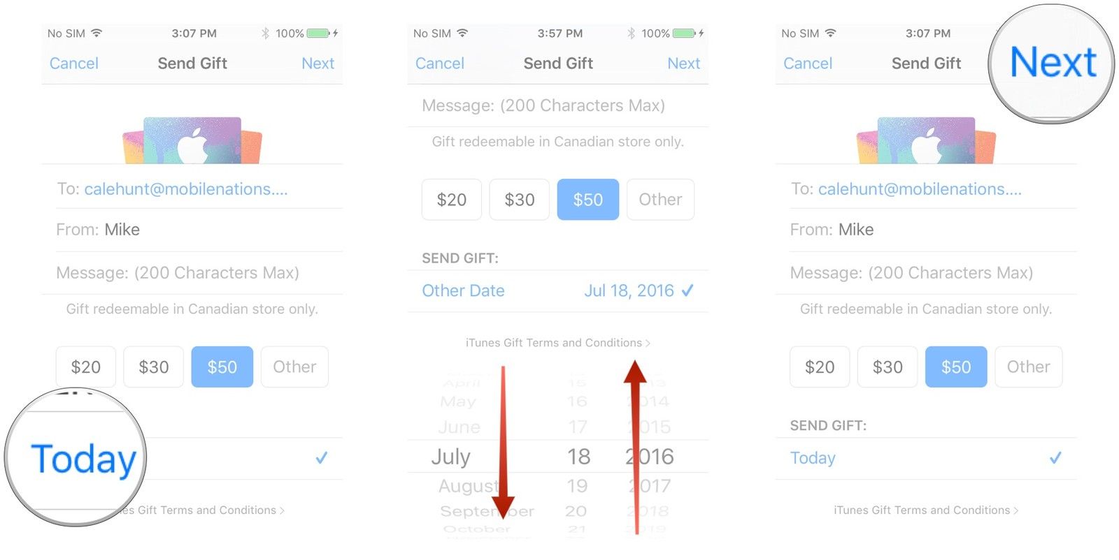 Нажмите «Сегодня» или проведите пальцем по полю выбора, чтобы выбрать новую дату, нажмите «Далее».