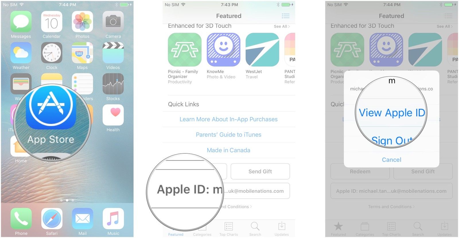 Запустите App Store, нажмите свой Apple ID, нажмите «Просмотреть Apple ID»