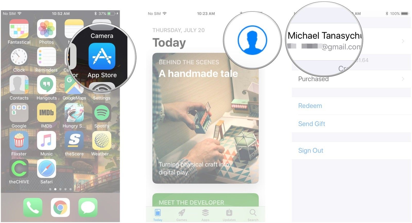 Запустите App Store, нажмите кнопку учетной записи, нажмите свой Apple ID