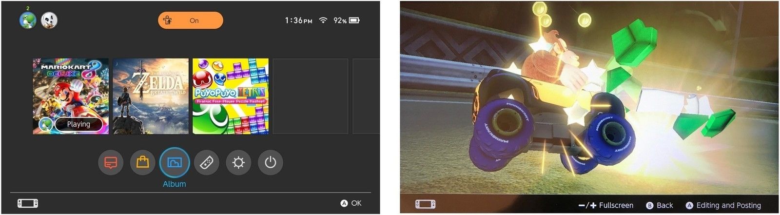 Выберите Альбом, затем выберите изображение, затем нажмите кнопку A