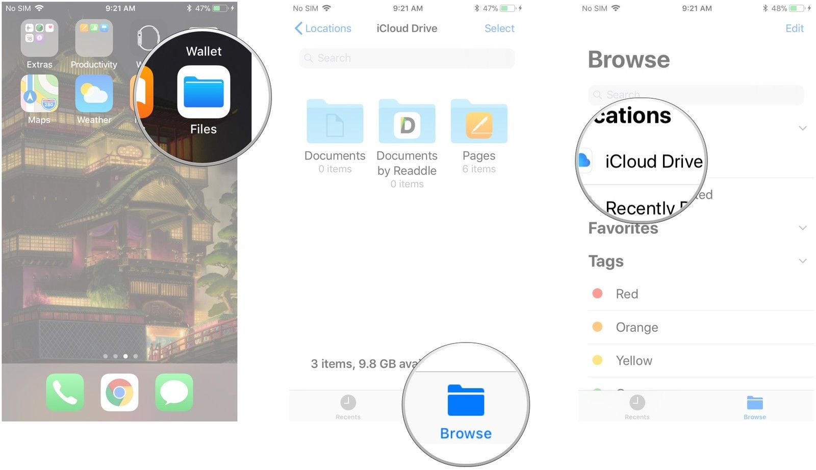 Запустите приложение «Файлы», нажмите «Обзор», нажмите на источник