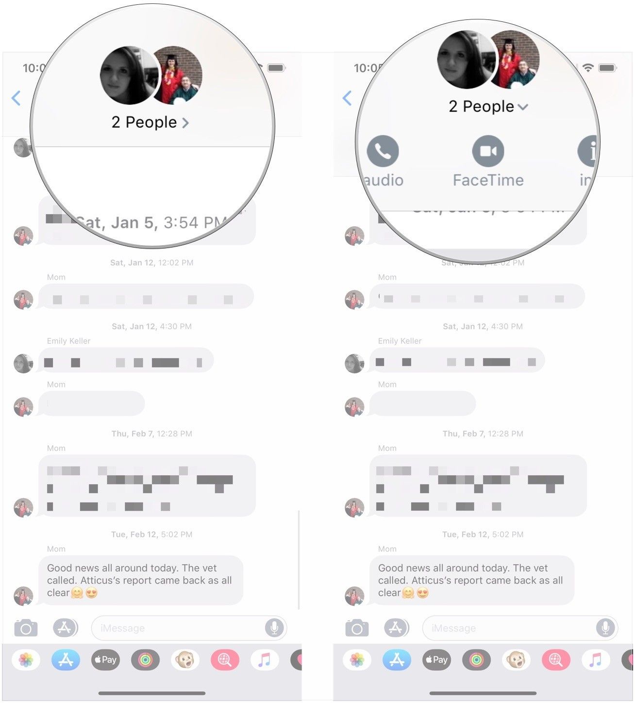 Нажмите аватары, нажмите FaceTime