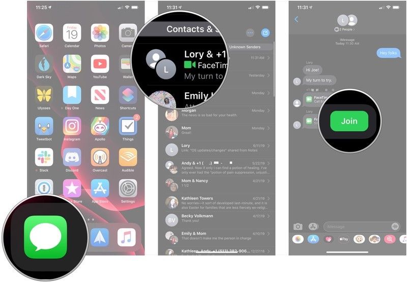 Откройте Сообщения, нажмите на беседу, нажмите «Присоединиться»
