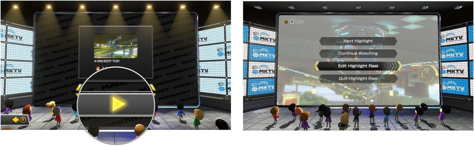 Выберите Play, затем нажмите кнопку A, затем выберите Edit Highlight.