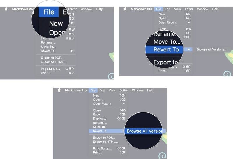 Выберите File, затем выберите Revert To, затем выберите Browse version