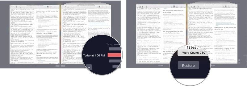 Выберите версию, затем нажмите «Восстановить»