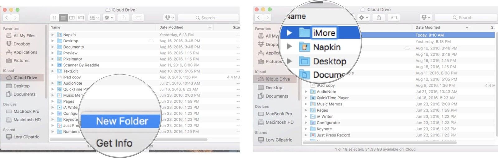 Создание новой папки в iCloud Drive на Mac
