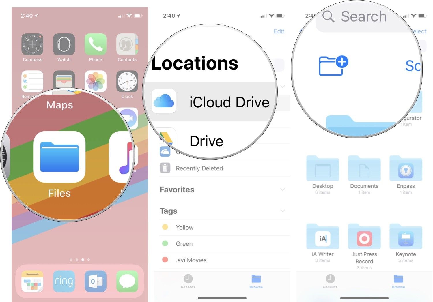 Запустите файлы, нажмите «iCloud Drive», затем нажмите «Новая папка»