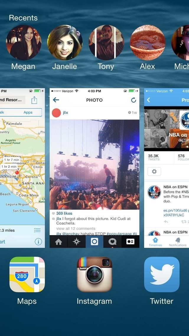 Дважды нажмите кнопку «Домой», чтобы быстрее получить доступ к недавним контактам в iOS 8