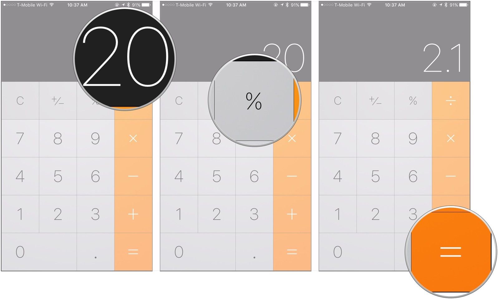 Введите процент, нажмите%, нажмите =