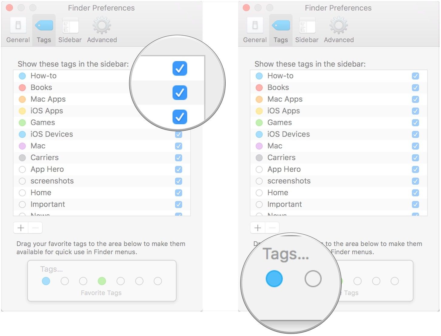 Флажки, перетащите теги