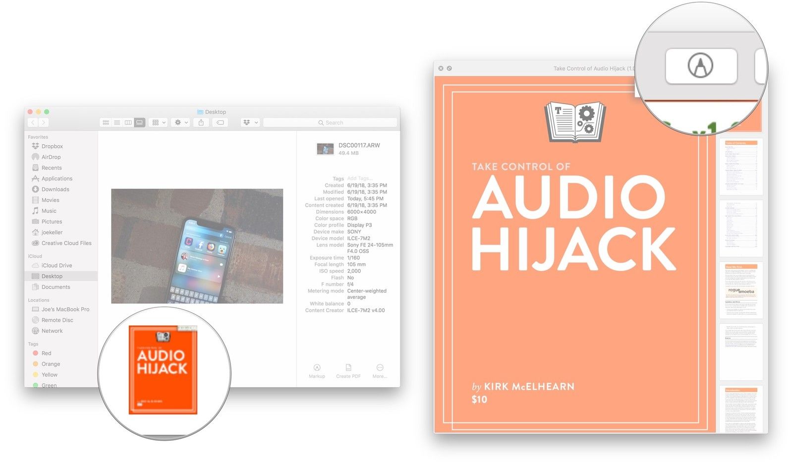 Нажмите на файл, нажмите кнопку действия