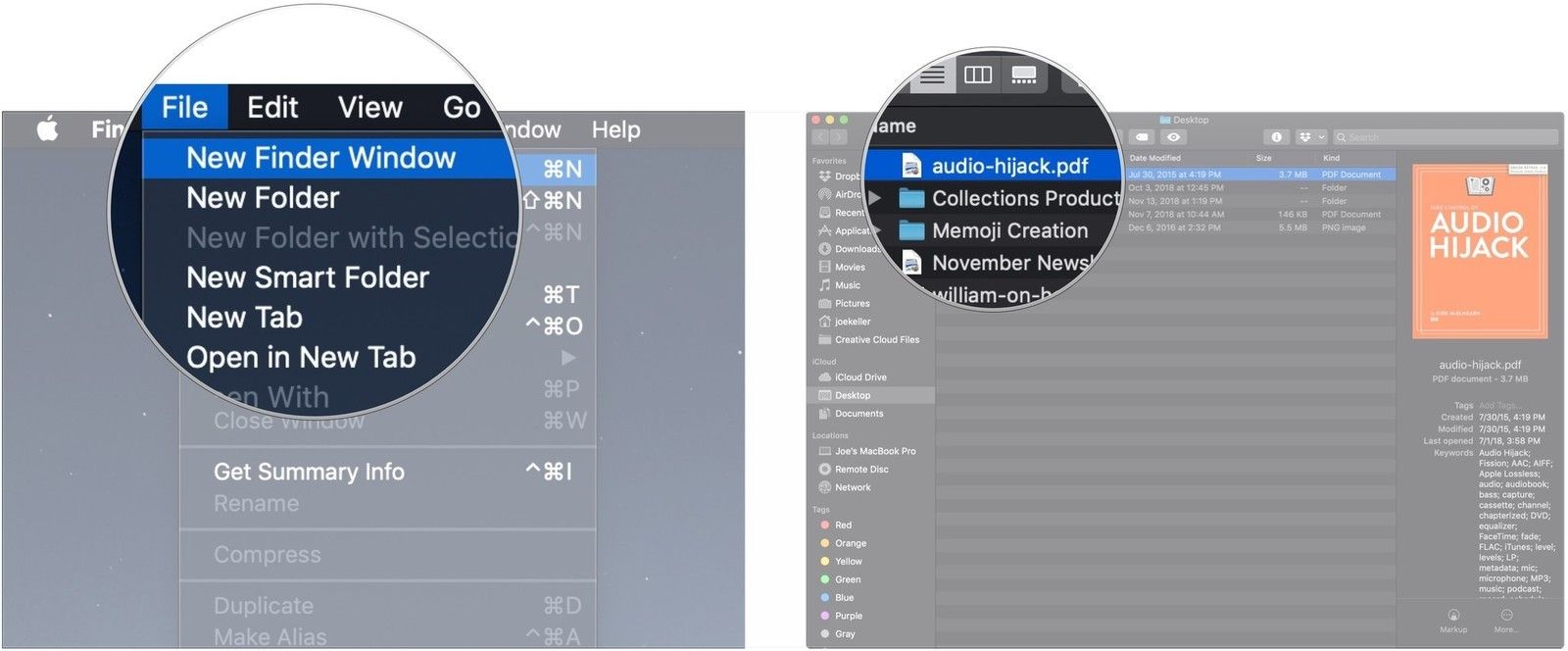 Откройте новое окно Finder, щелкните файл