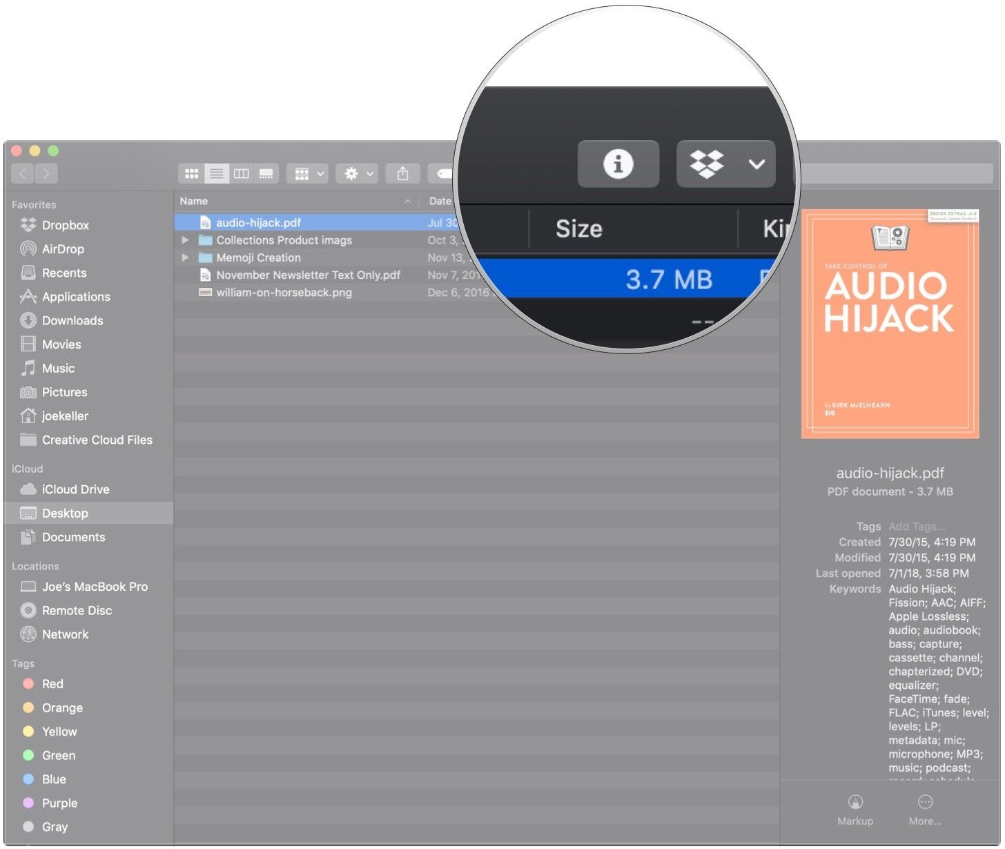 Нажмите Информация