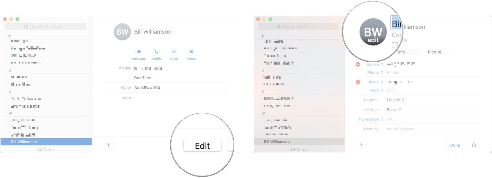 Нажмите Редактировать, нажмите Редактировать на фото круг
