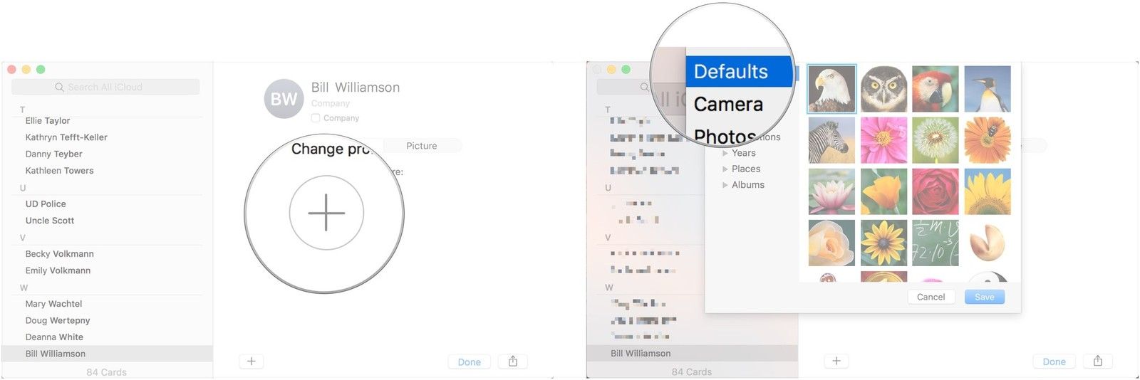 Нажмите +, выберите Default, Camera, Photo Library