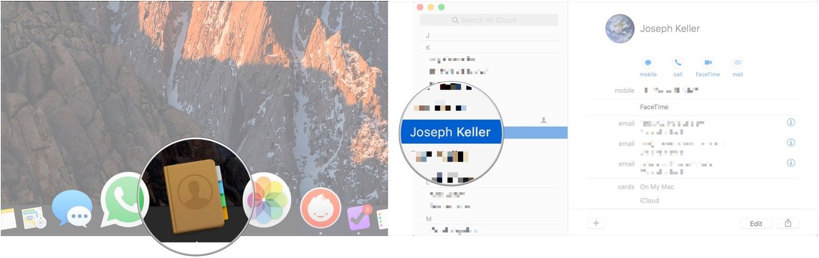 Открыть контакты, выбрать контакт