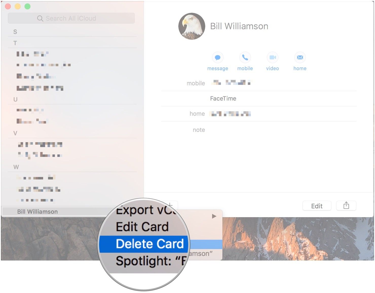Щелкните правой кнопкой мыши имя и выберите Удалить
