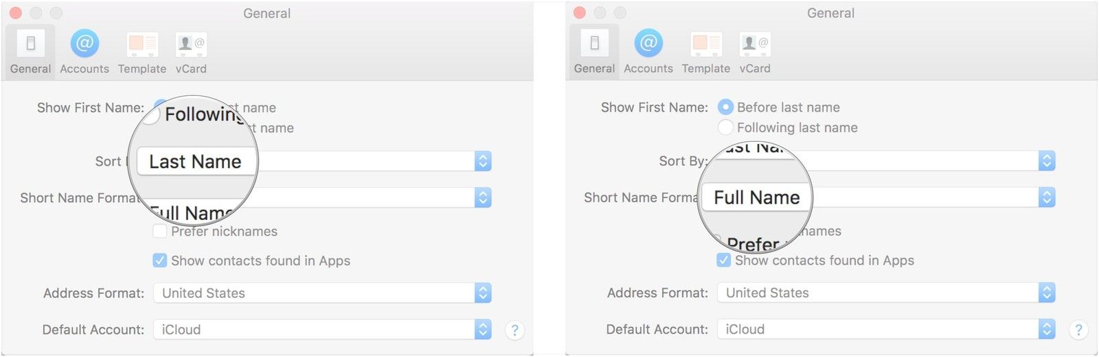 Выберите способ сортировки, выберите отображение короткого имени