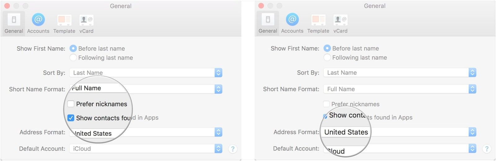 Установите флажки, выберите формат адреса