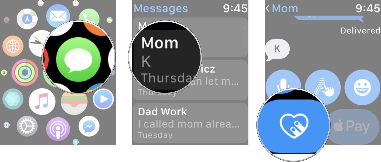 Откройте Сообщения, выберите беседу и нажмите кнопку &laquo;Цифровое касание&raquo; (похоже, что два пальца касаются сердца).